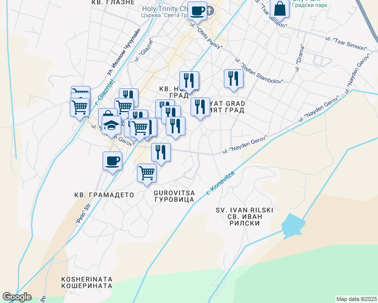 map of restaurants, bars, coffee shops, grocery stores, and more near ulitsa "Nayden Gerov" in Bansko