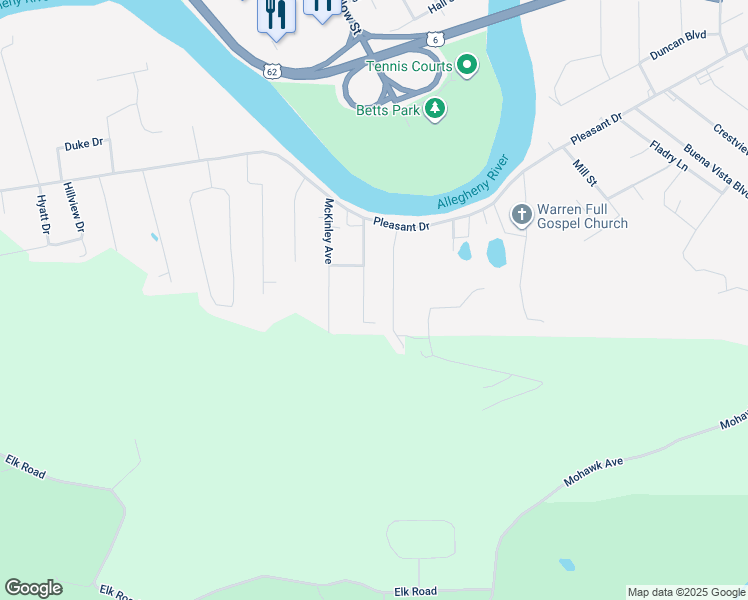 map of restaurants, bars, coffee shops, grocery stores, and more near 64 Fuller Avenue in Warren