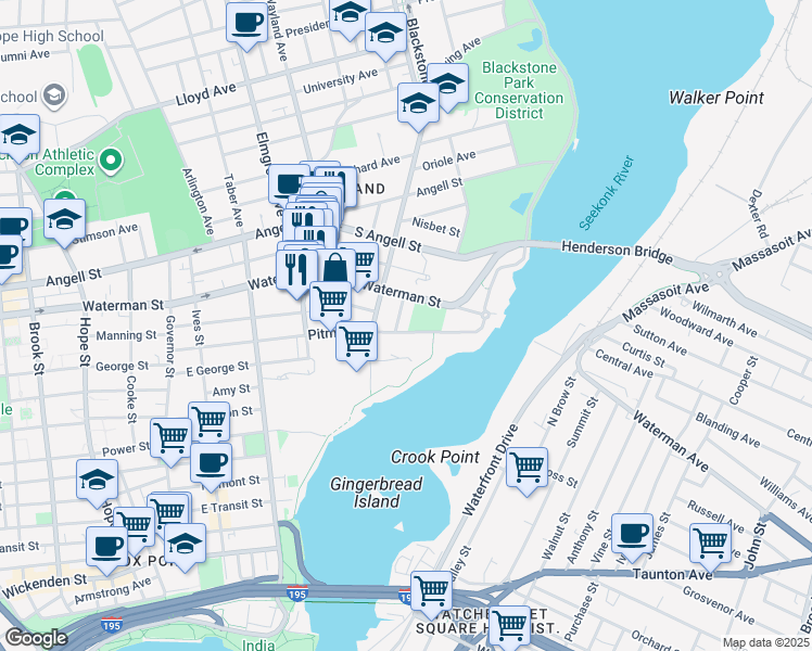 map of restaurants, bars, coffee shops, grocery stores, and more near 210 Pitman Street in Providence