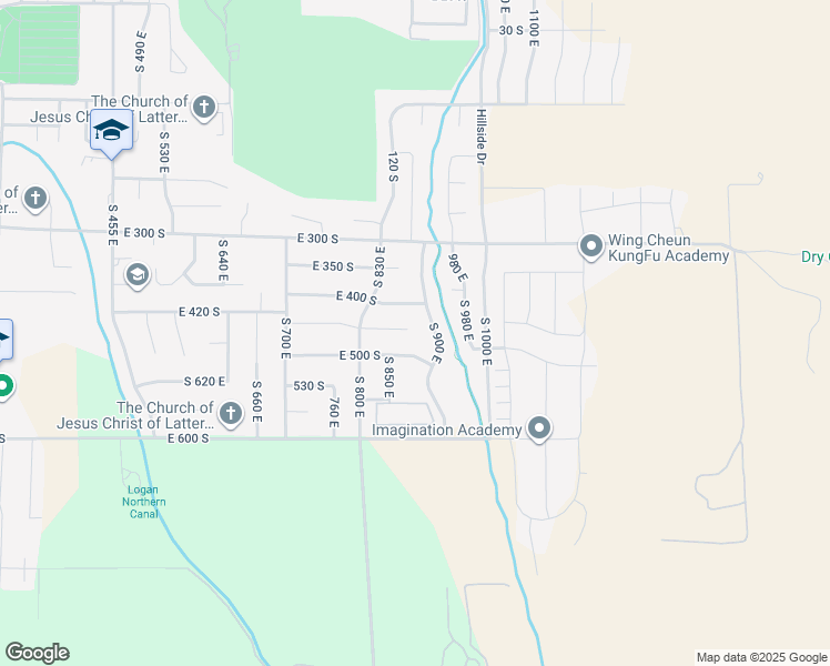 map of restaurants, bars, coffee shops, grocery stores, and more near 890 East 450 South in Smithfield