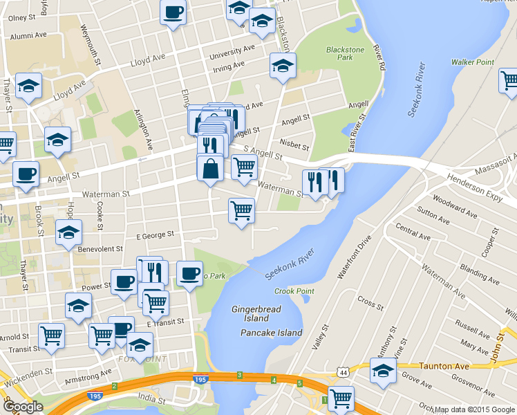 map of restaurants, bars, coffee shops, grocery stores, and more near 24 Cold Spring Street in Providence