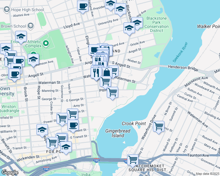 map of restaurants, bars, coffee shops, grocery stores, and more near 49 Seekonk Street in Providence