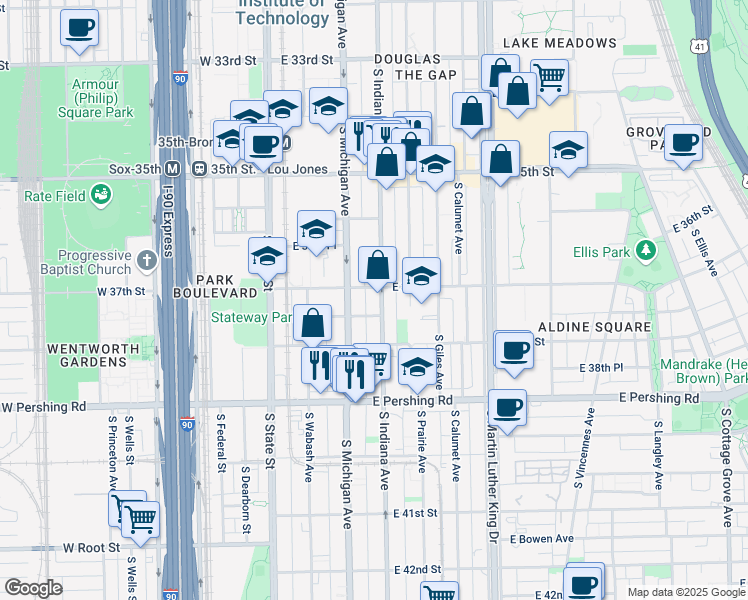 map of restaurants, bars, coffee shops, grocery stores, and more near in Chicago