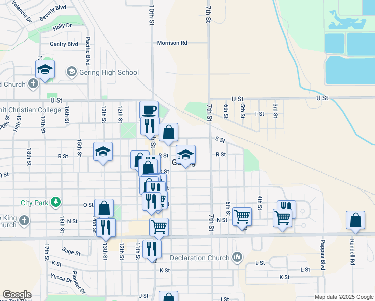 map of restaurants, bars, coffee shops, grocery stores, and more near 1800 8th Street in Gering