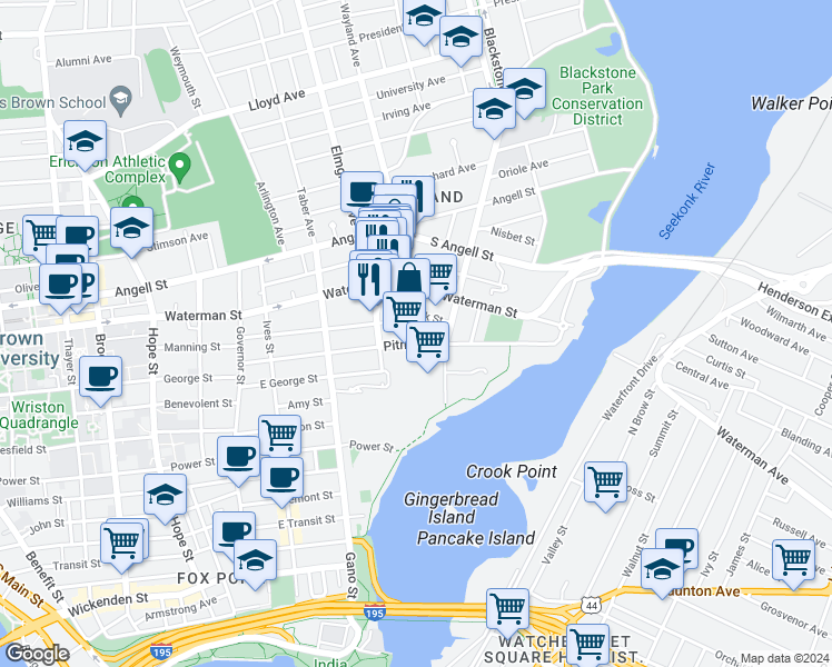 map of restaurants, bars, coffee shops, grocery stores, and more near 49 Seekonk Street in Providence