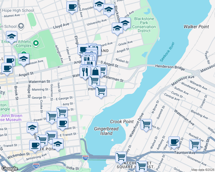 map of restaurants, bars, coffee shops, grocery stores, and more near 24 Cold Spring Street in Providence
