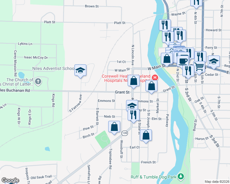 map of restaurants, bars, coffee shops, grocery stores, and more near 2 Spruce Street in Niles