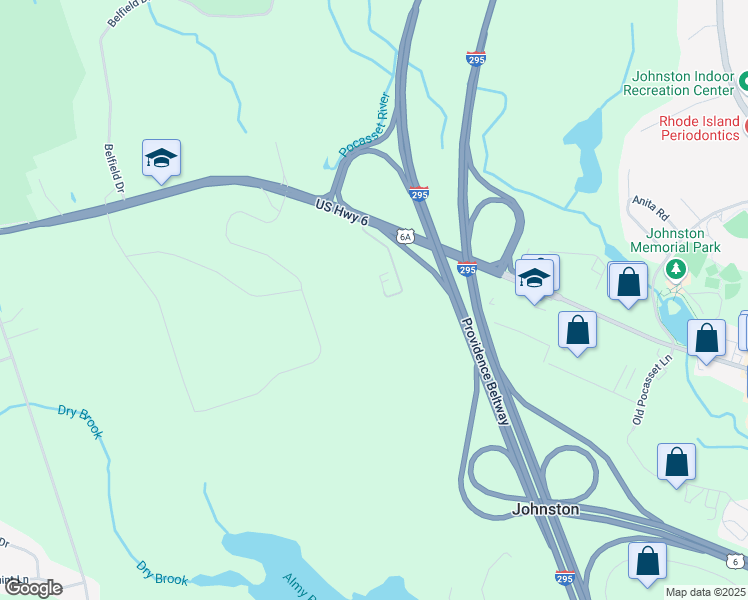 map of restaurants, bars, coffee shops, grocery stores, and more near 2100 Hartford Avenue in Johnston