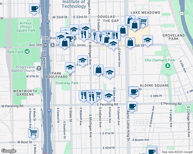 map of restaurants, bars, coffee shops, grocery stores, and more near in Chicago