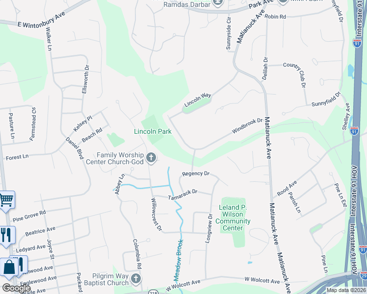 map of restaurants, bars, coffee shops, grocery stores, and more near 155 Windbrook Drive in Windsor