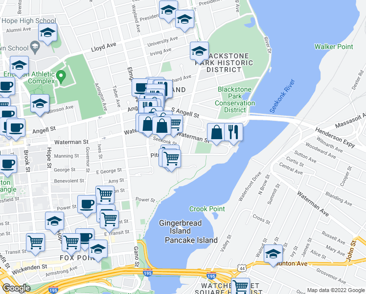 map of restaurants, bars, coffee shops, grocery stores, and more near 24 Cold Spring Street in Providence
