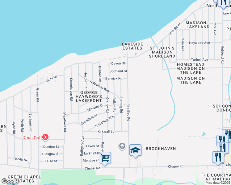 map of restaurants, bars, coffee shops, grocery stores, and more near 1724 Sterling Road in Madison