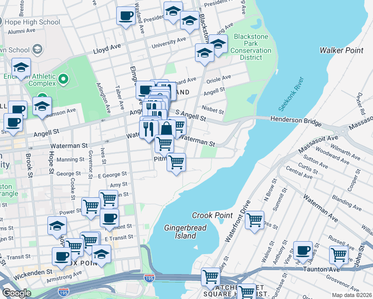 map of restaurants, bars, coffee shops, grocery stores, and more near 24 Cold Spring Street in Providence