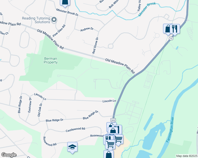 map of restaurants, bars, coffee shops, grocery stores, and more near 84 Hilltop Drive in Simsbury