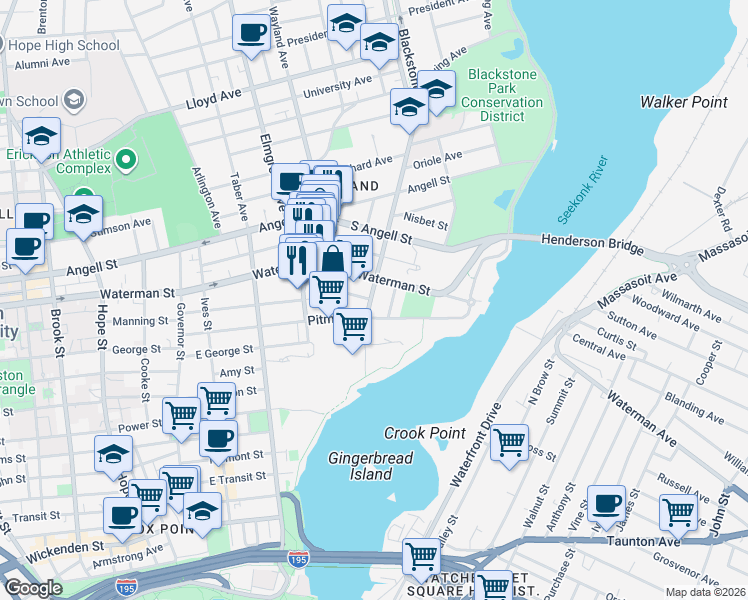 map of restaurants, bars, coffee shops, grocery stores, and more near 24 Cold Spring Street in Providence
