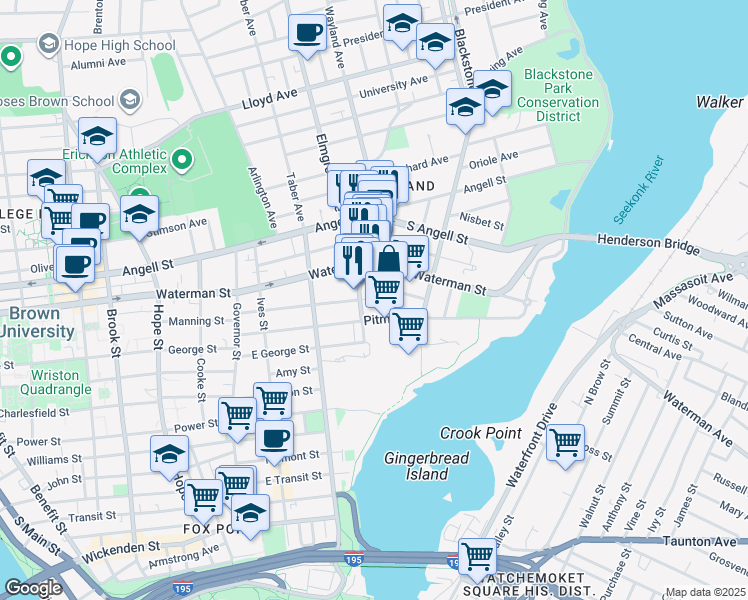 map of restaurants, bars, coffee shops, grocery stores, and more near 150 East Manning Street in Providence