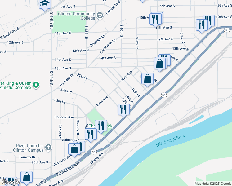 map of restaurants, bars, coffee shops, grocery stores, and more near 265 20th Place in Clinton