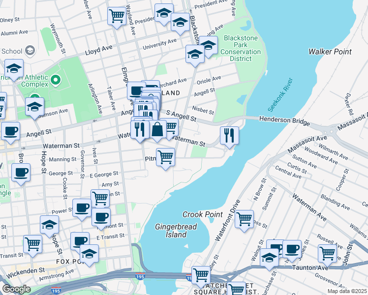 map of restaurants, bars, coffee shops, grocery stores, and more near 24 Cold Spring Street in Providence