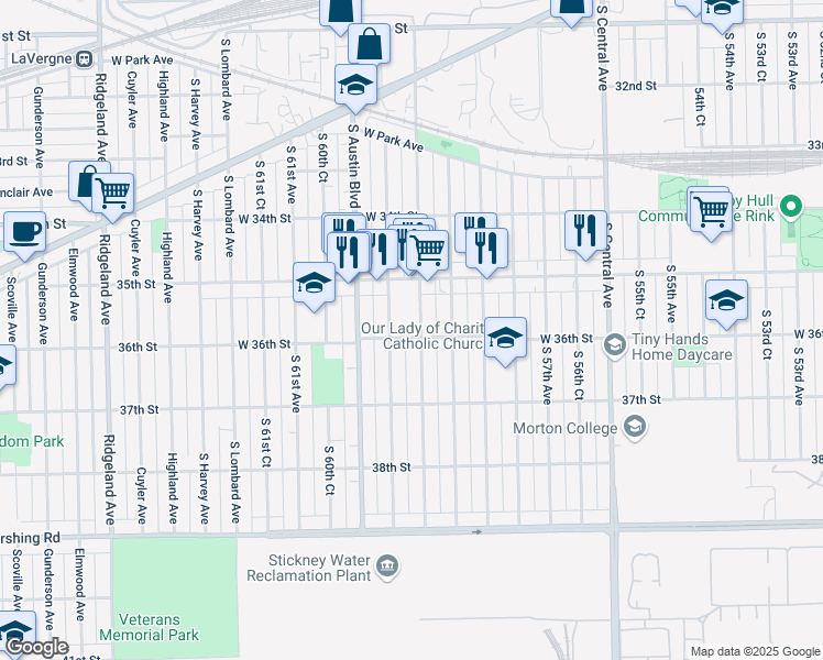 map of restaurants, bars, coffee shops, grocery stores, and more near 3538 S 59th Ave in Cicero