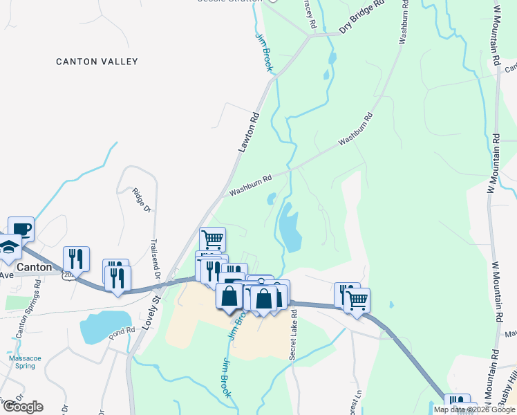 map of restaurants, bars, coffee shops, grocery stores, and more near 11 Washburn Road in Canton