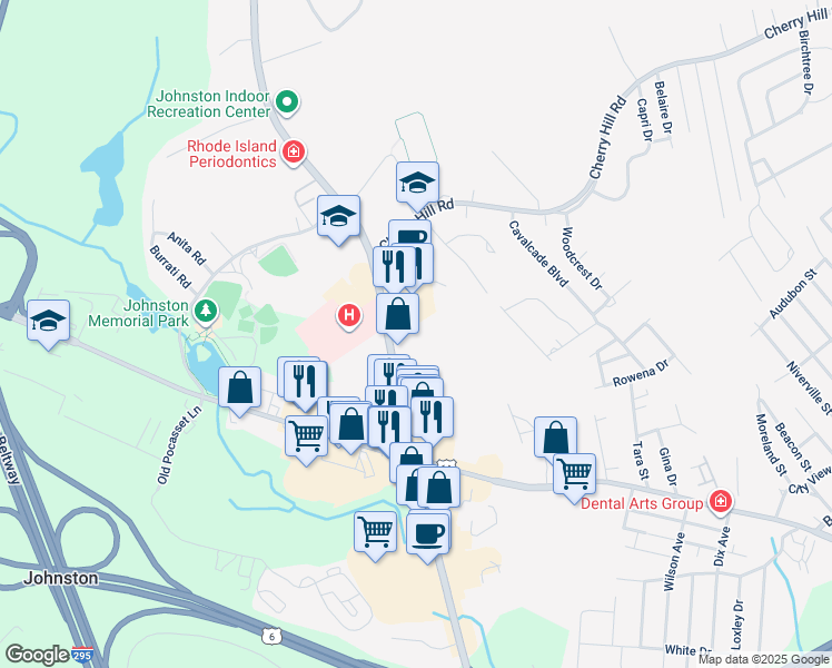 map of restaurants, bars, coffee shops, grocery stores, and more near 1541 Atwood Avenue in Johnston