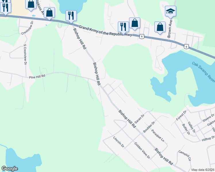 map of restaurants, bars, coffee shops, grocery stores, and more near 7 Elwin Avenue in Johnston