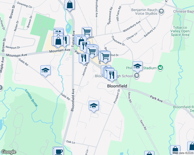 map of restaurants, bars, coffee shops, grocery stores, and more near 8 Bestor Lane in Bloomfield