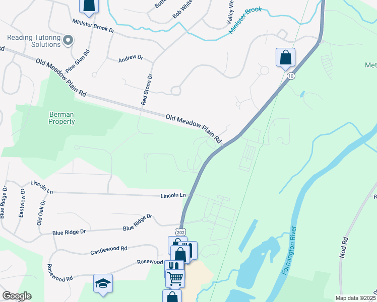 map of restaurants, bars, coffee shops, grocery stores, and more near 51 Hopmeadow Street in Simsbury