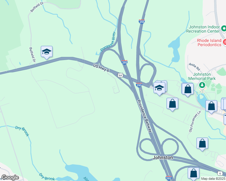 map of restaurants, bars, coffee shops, grocery stores, and more near 2100 Hartford Avenue in Johnston