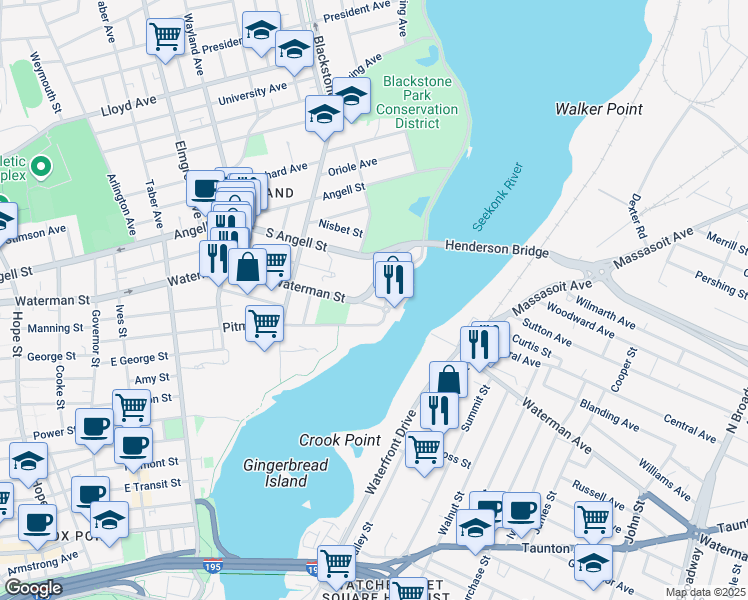 map of restaurants, bars, coffee shops, grocery stores, and more near 2 Richmond Square in Providence