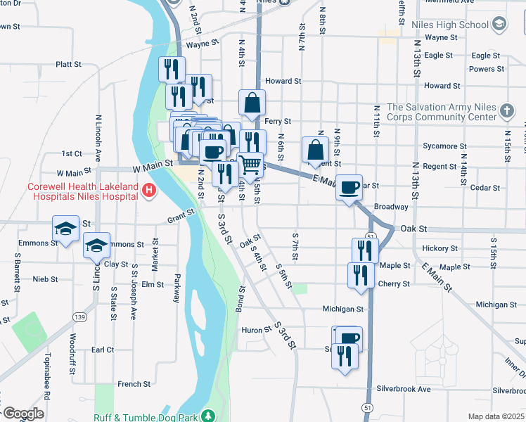 map of restaurants, bars, coffee shops, grocery stores, and more near 520 Broadway in Niles