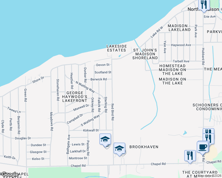 map of restaurants, bars, coffee shops, grocery stores, and more near 1733 Red Bird Road in Madison
