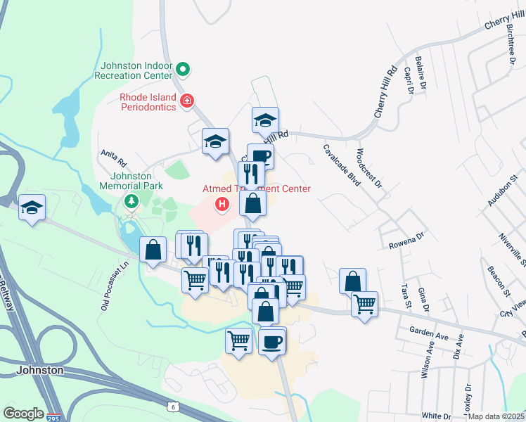map of restaurants, bars, coffee shops, grocery stores, and more near 1543 Atwood Avenue in Johnston