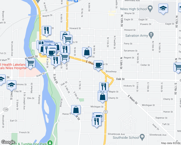 map of restaurants, bars, coffee shops, grocery stores, and more near 742 Broadway in Niles