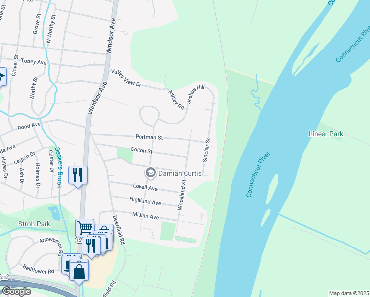 map of restaurants, bars, coffee shops, grocery stores, and more near 165 Colton Street in Windsor