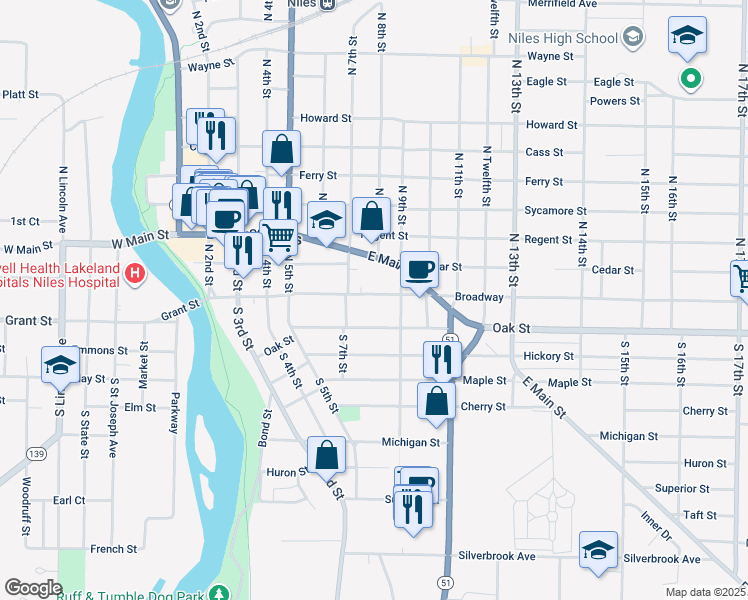 map of restaurants, bars, coffee shops, grocery stores, and more near 736 Broadway Street in Niles