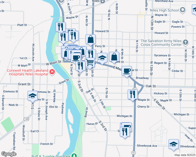 map of restaurants, bars, coffee shops, grocery stores, and more near 520 Broadway in Niles