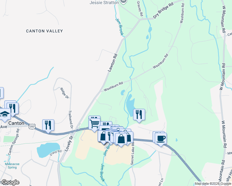 map of restaurants, bars, coffee shops, grocery stores, and more near 11 Washburn Road in Canton