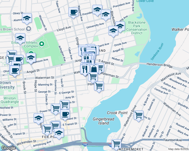 map of restaurants, bars, coffee shops, grocery stores, and more near 17 Seekonk Street in Providence