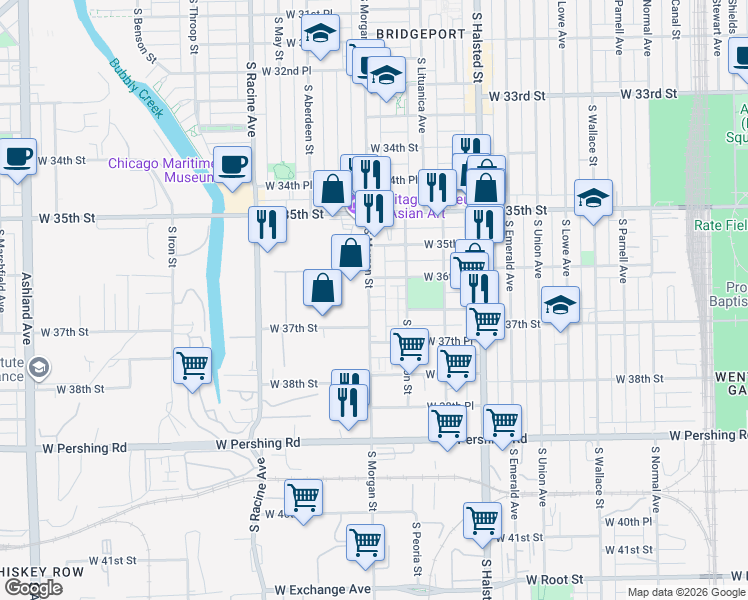 map of restaurants, bars, coffee shops, grocery stores, and more near in Chicago