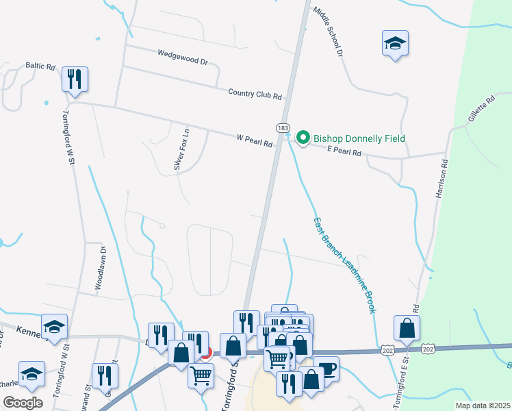 map of restaurants, bars, coffee shops, grocery stores, and more near 1383 Torringford Street in Torrington