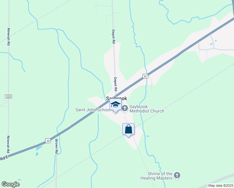 map of restaurants, bars, coffee shops, grocery stores, and more near 7820 Depot Road in Ashtabula