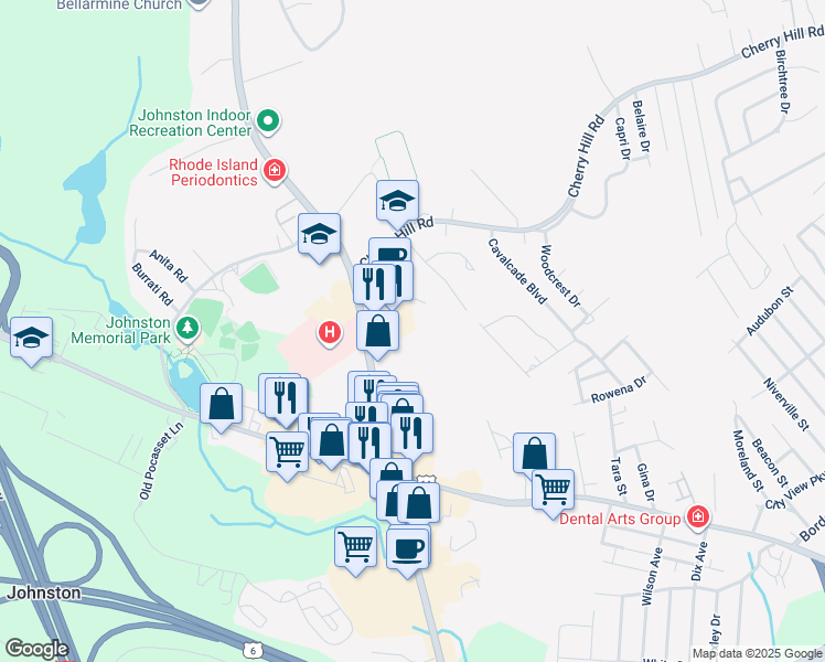 map of restaurants, bars, coffee shops, grocery stores, and more near 1541 Atwood Avenue in Johnston