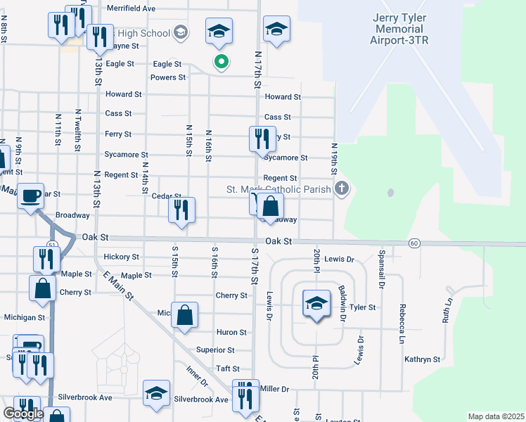 map of restaurants, bars, coffee shops, grocery stores, and more near 1728 Broadway in Niles