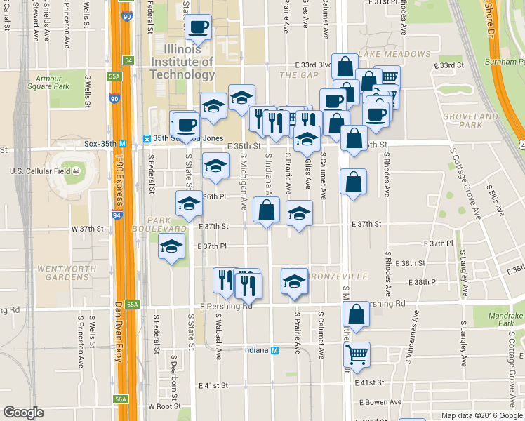 map of restaurants, bars, coffee shops, grocery stores, and more near in Chicago
