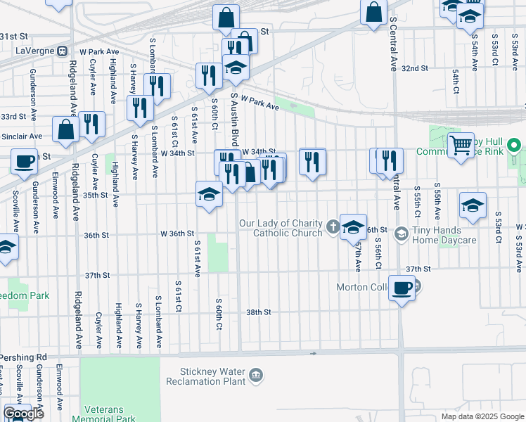 map of restaurants, bars, coffee shops, grocery stores, and more near 3538 South 59th Avenue in Cicero