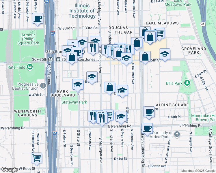 map of restaurants, bars, coffee shops, grocery stores, and more near in Chicago
