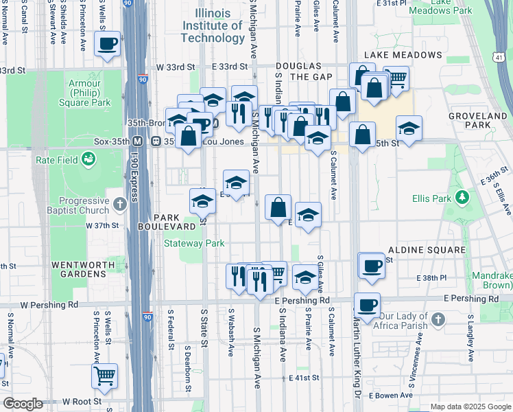 map of restaurants, bars, coffee shops, grocery stores, and more near in Chicago
