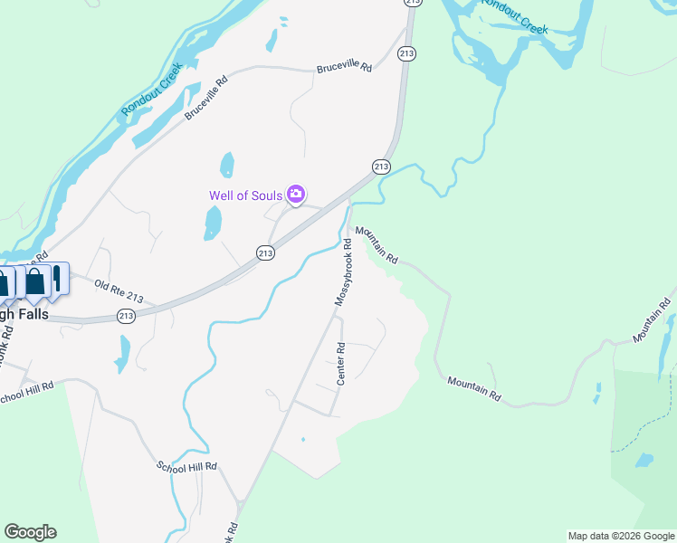 map of restaurants, bars, coffee shops, grocery stores, and more near 17 Mossybrook Road in High Falls