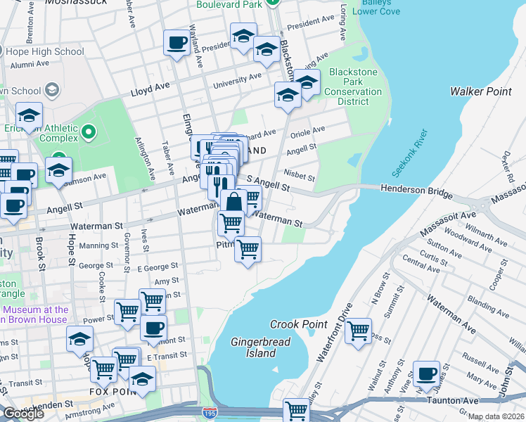 map of restaurants, bars, coffee shops, grocery stores, and more near 163 Butler Avenue in Providence
